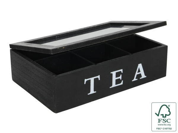 Oldenhof Theedoos Fluweel 6 Vakken Zwart Hout