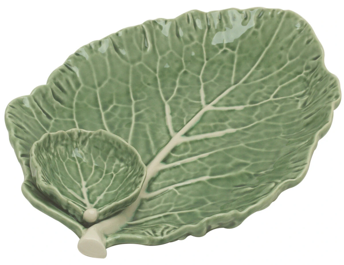 Bordallo Koolblad Bord Met Mini Schaaltje 28 X 19 Cm Aardewerk Groen 1 Bordallo Koolblad Bord Met Mini Schaaltje 28 X 19 Cm Aardewerk Groen