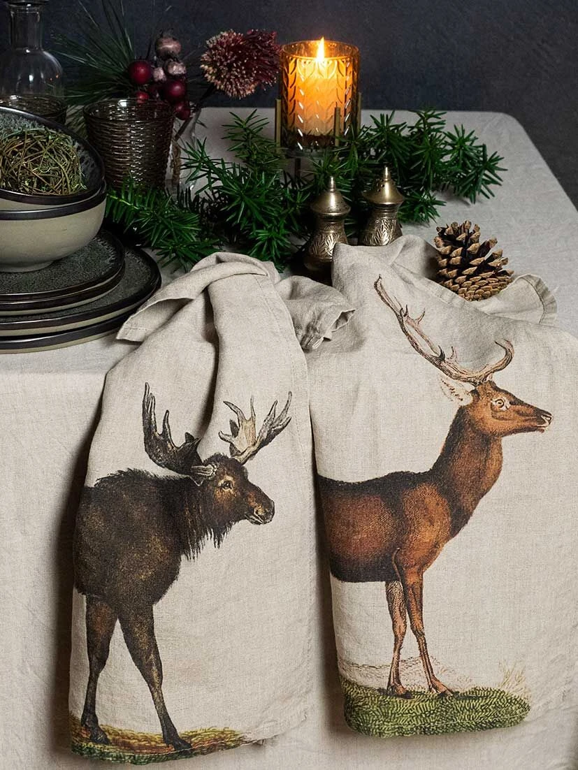 Oldenhof Deer & Moose Handdoek 42 X 60 Cm Linnen 2 Stuks 1 Oldenhof Deer & Moose Handdoek 42 X 60 Cm Linnen 2 Stuks