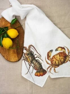 Oldenhof Crab & Lobster Handdoek 42 X 60 Cm Linnen 2 Stuks -Oldenhof linoroom kitchen towels sea animals vertical lr11
