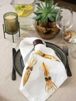 Oldenhof Sea Animals Servet 45 X 45 Cm Linnen 6 Stuks -Oldenhof linoroom napkins sea animals vertical lr16