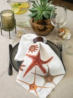 Oldenhof Sea Animals Servet 45 X 45 Cm Linnen 6 Stuks -Oldenhof linoroom napkins sea animals vertical lr17
